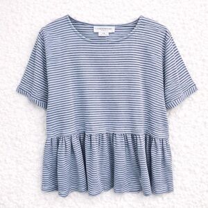 Chic Soul Gray White Striped Peplum Short Sleeve Top Soft Stretch 1X Casual Cute
